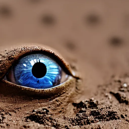 Image similar to eyeballs peaking through, buried under a sea of mud, 4 k, 8 k, landscape