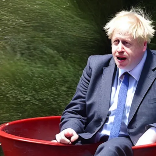 Prompt: Boris Johnson in a bathtub full of beans