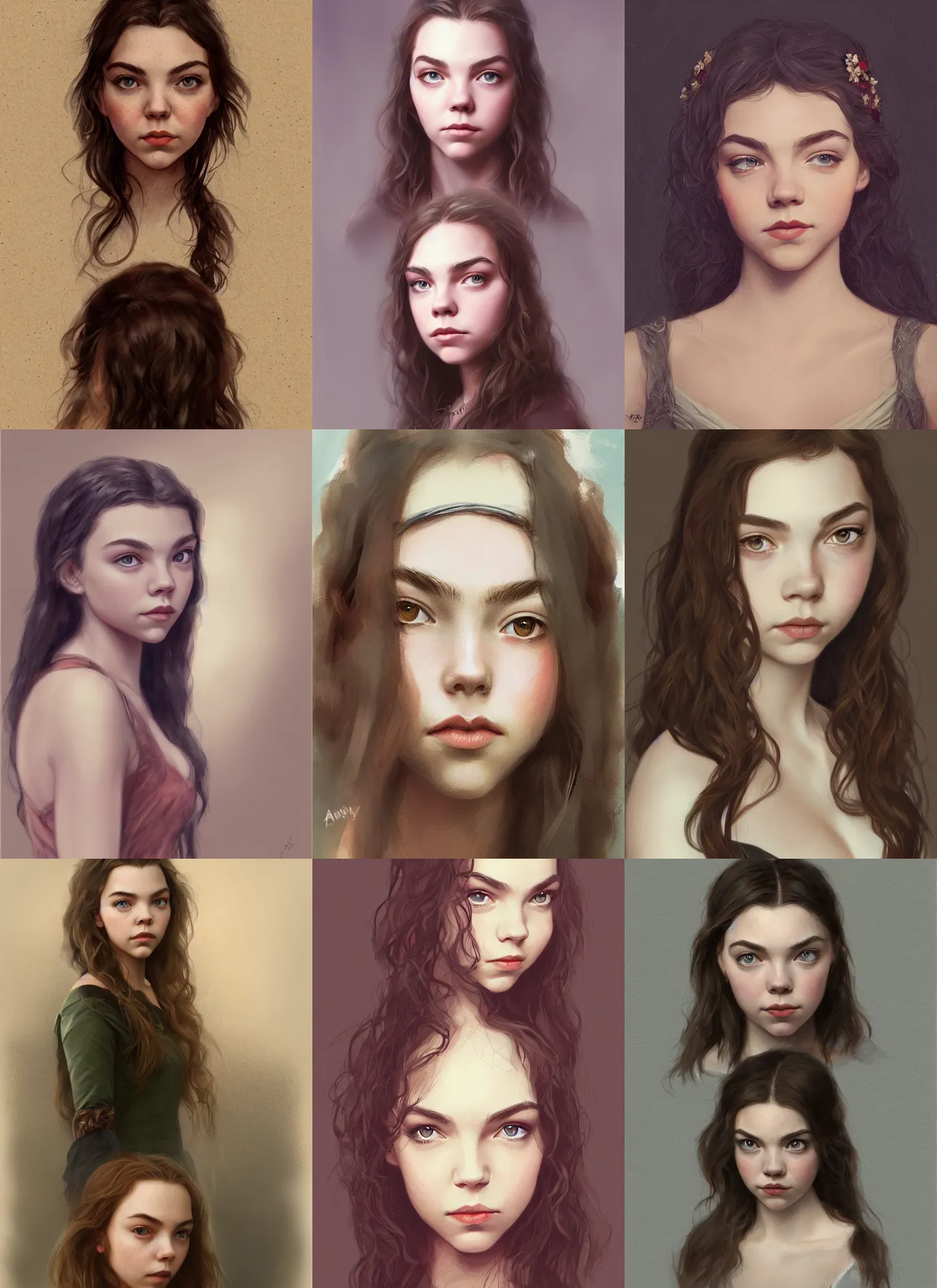 Prompt: portrait, anya taylor-joy, annasophia robb, olive skin, long dark hair, intricate, elegant, marvel comics, highly detailed, artstation, briclot, bouguereau, rutkoswki