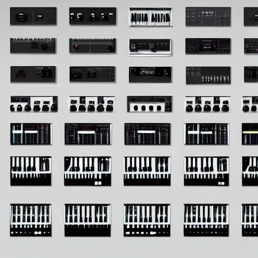 Prompt: dezeen photo of synthesizers made by john pawson