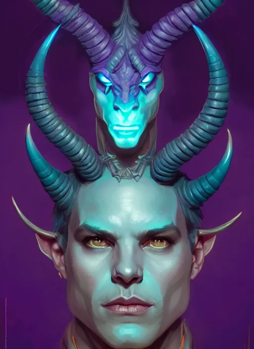 Prompt: symmetry!! portrait of a male purple and teal skinned tiefling with demon horns, glowing lights!! intricate, elegant, highly detailed, digital painting, artstation, concept art, smooth, sharp focus, illustration, art by artgerm and greg rutkowski and alphonse mucha