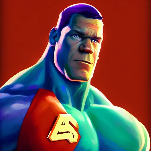 Image similar to Portrait of John Cena as a superhero, mattepainting concept Blizzard pixar maya engine on stylized background splash comics global illumination lighting artstation lois van baarle, ilya kuvshinov, rossdraws