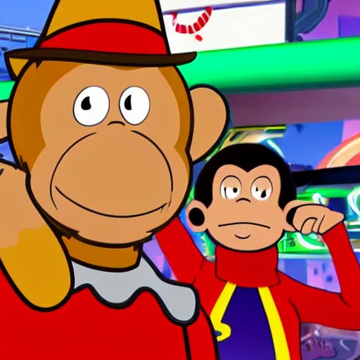 Image similar to curious george at stripclub in fortnite