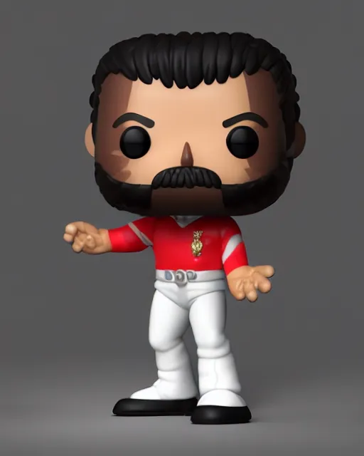 Prompt: full body 3 d render of freddy mercury as a funko pop!, four, studio lighting, white background, single body, no shadow, blender, trending on artstation, 8 k, highly detailed