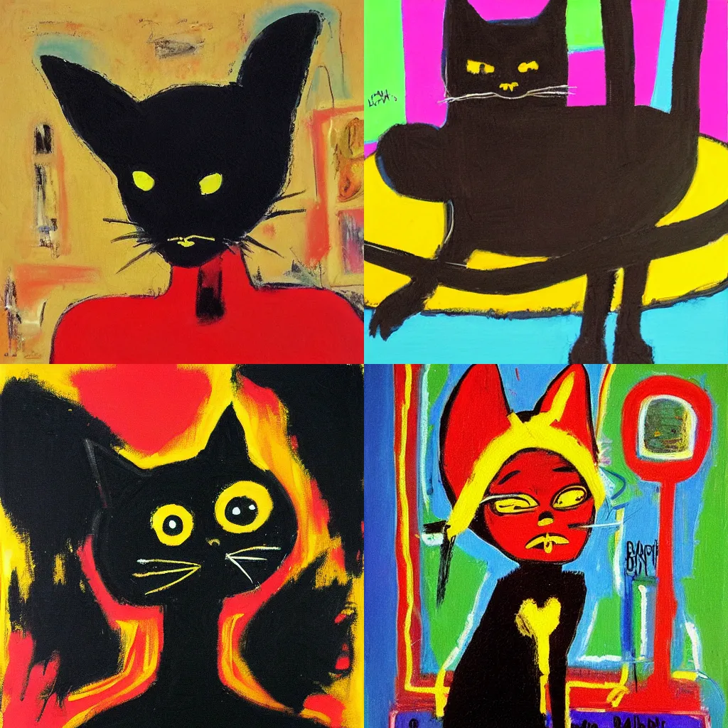 Prompt: black cat by jean-michael basquiat