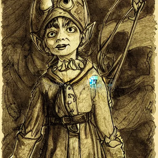 Image similar to detailing trot card style illustration of goblin by by Pamela Colman Smith