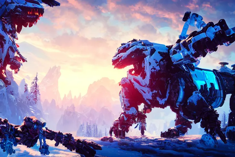 Image similar to frostclaw machine mecanical creature robot of horizon forbidden west horizon zero dawn bioluminiscence global illumination ray tracing hdr fanart arstation by ian pesty and alena aenami artworks in 4 k