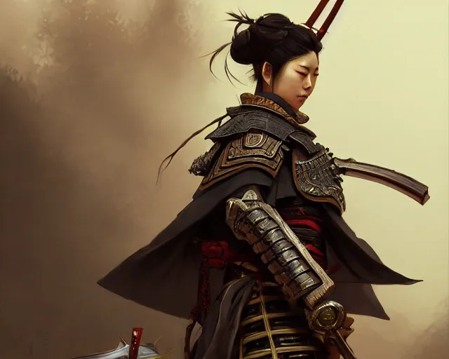 Image similar to photography of a japanese samurai, deep focus, d & d, fantasy, intricate, elegant, highly detailed, digital painting, artstation, concept art, matte, sharp focus, illustration, hearthstone, art by artgerm and greg rutkowski and alphonse mucha