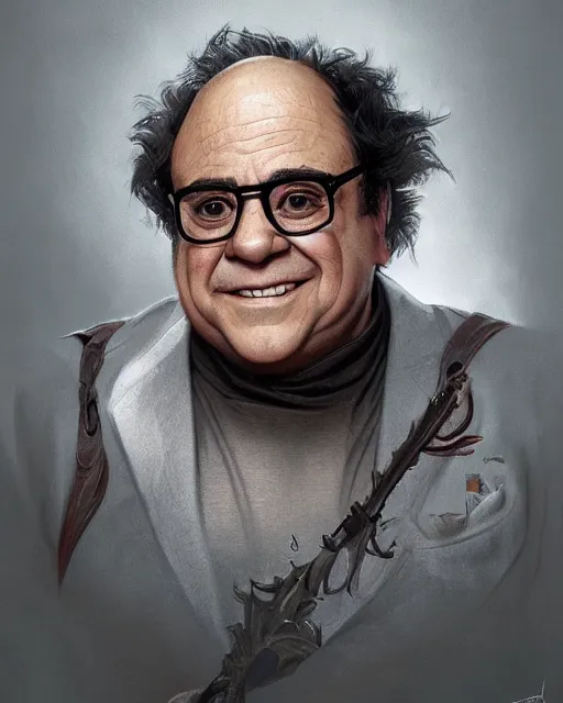Prompt: character portrait of danny devito, intricate, wild, highly detailed, digital painting, artstation, upper body, concept art, smooth, sharp focus, illustration, art by artgerm and greg rutkowski and alphonse mucha