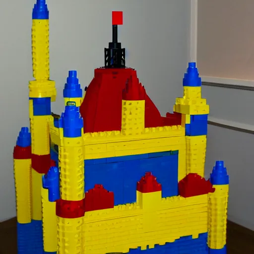 Prompt: a huge yellow castle made out of lego, 90,