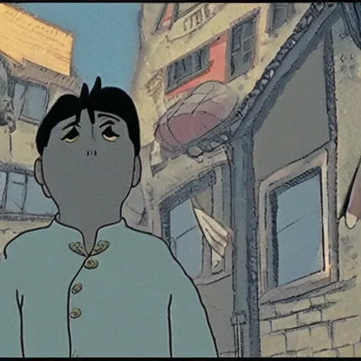 Image similar to frame of george clooney from miyazaki's howl's moving castle