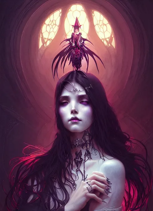 Image similar to a beautiful cinematic Necromancer Sorceress goddess of death, fantasy magic, undercut hairstyle, dark light night, intricate, elegant, sharp focus, illustration, highly detailed, digital painting, concept art, matte, art by WLOP and Artgerm and Greg Rutkowski and Alphonse Mucha, masterpiece