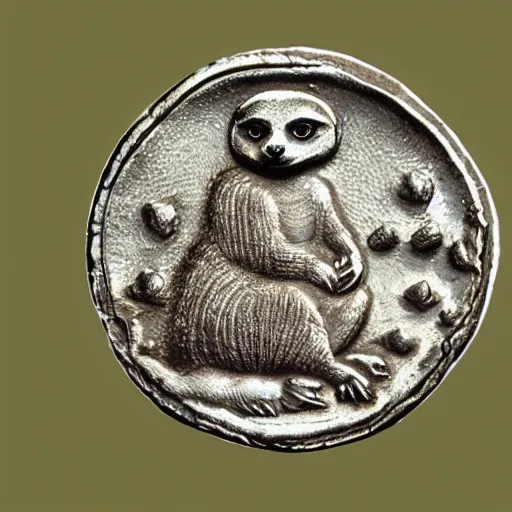 Prompt: meerkat on a roman denarius coin.