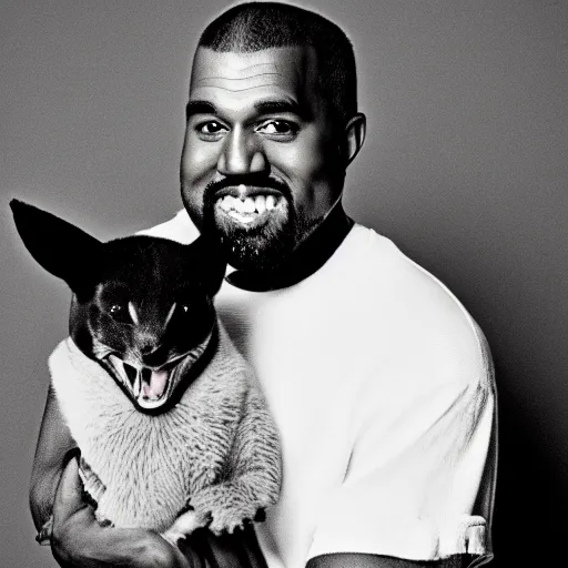 Image similar to Kanye West smiling and holding pikachu for a 1990s sitcom tv show, Studio Photograph, portrait C 12.0