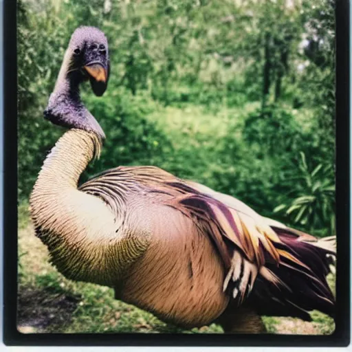 Image similar to real picture of a dodo bird in zoo, taken on Polaroid camera, detailed