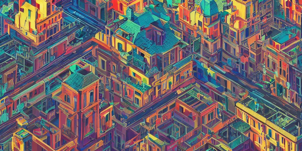 Image similar to !! photography isometric!! rome in a sunny day, artwork by tooth wu, colorful contrast,!!!! very coherent!!!!, dark shadow, thick lineart