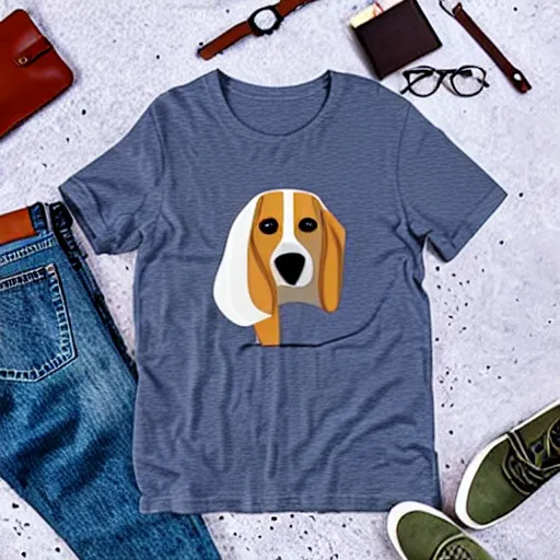 Prompt: a t - shirt design of a beagle who is a king wearing a crowd. street wear style.