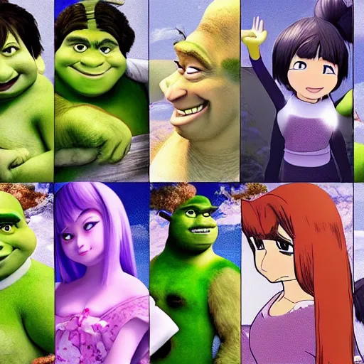 Prompt: shrek anime opening, anime styled edit, anime