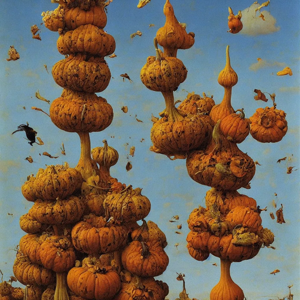 Prompt: a single! colorful! ( beksinski ) gourd fungus bird tower clear empty sky, a high contrast!! ultradetailed photorealistic painting by jan van eyck, audubon, rene magritte, agnes pelton, max ernst, walton ford, andreas achenbach, ernst haeckel, hard lighting, masterpiece