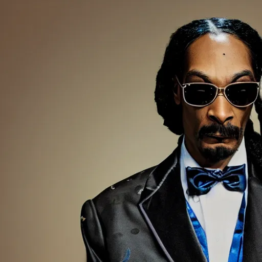 Image similar to a film still of Snoop Dogg as Don King, 40mm lens, shallow depth of field, split lighting