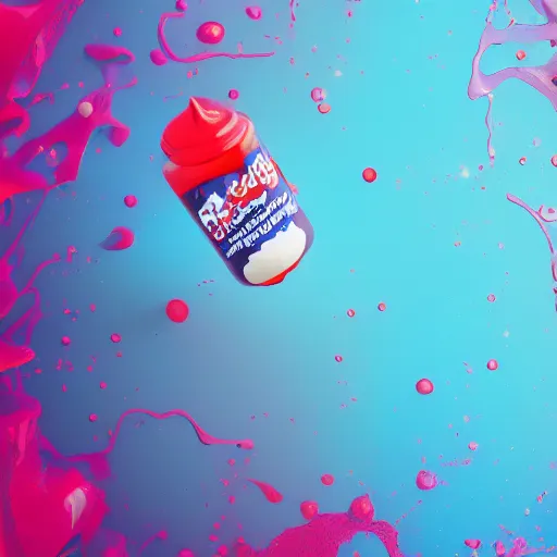 Prompt: raspberry, blueberry, vanilla smoothie explosion, intricate complexity, red white and blue neon drip paint, trending on art station, photoreal, 8 k, octane render