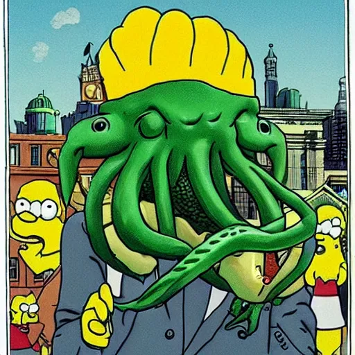Prompt: cthulhu on an episode of The Simpsons