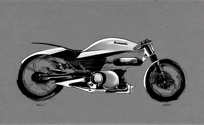 Image similar to 1 9 7 0 s kawasaki sport motorcycle concept, sketch, art,