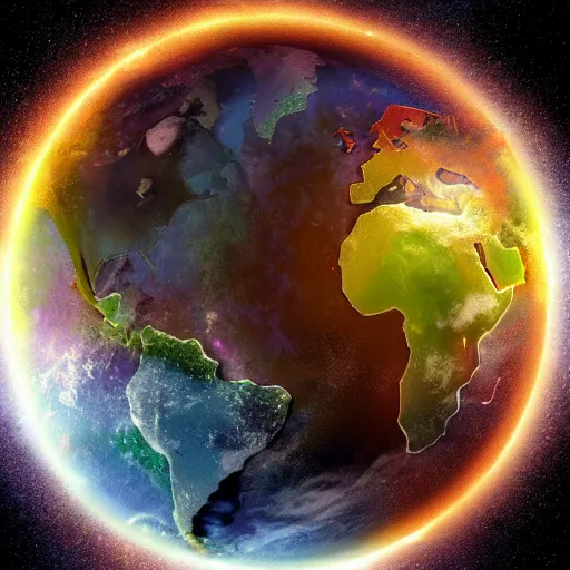 Prompt: earth surrounded by electron cloud, digital art, art station, illustration