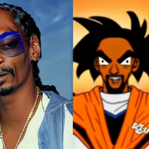 Prompt: Snoop Dogg smoking weed with Goku from Dragonball