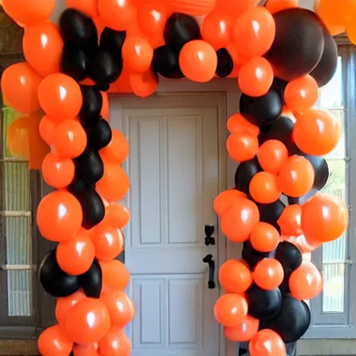 Prompt: beistle halloween decor, paper decoration, orange and black, clown with balloons