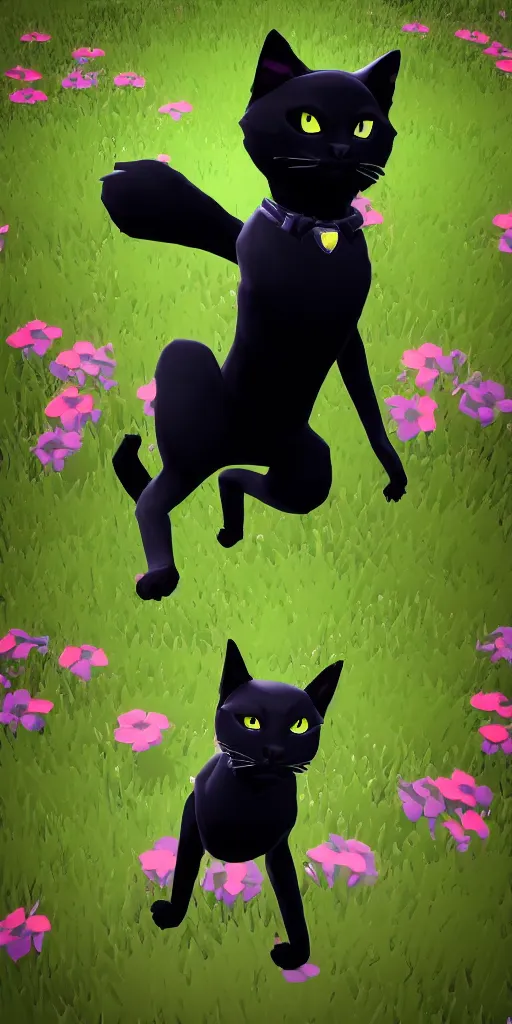 Image similar to an avatar of a black cat in the style of fortnite