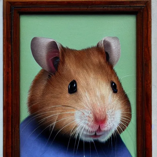 Prompt: portrait of anthropomorphic hamster, realism