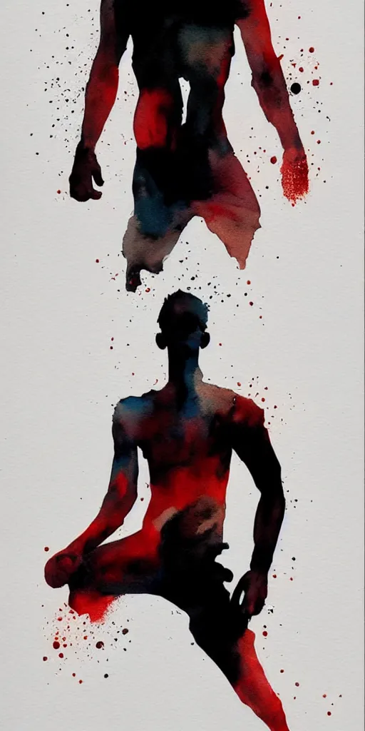 Image similar to body of one!!! athletic man posing dramatically with no face, dark background, by conrad roset, watercolor trending on artstation