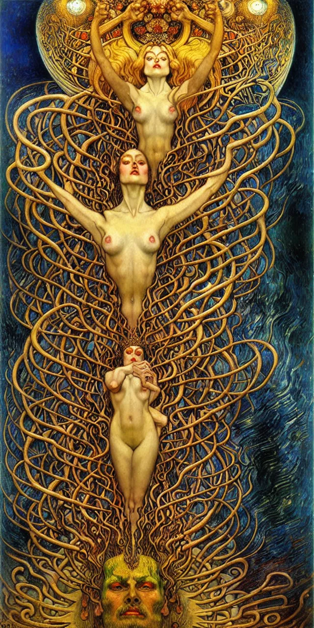 Image similar to Divine Chaos Engine by Karol Bak, Jean Delville, William Blake, Gustav Klimt, and Vincent Van Gogh, symbolist, visionary