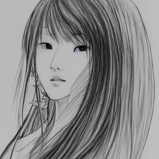 Image similar to a drawing of a woman looks like chinese actress fan b ingbing, with long white hair, a character portrait by yoshitaka amano, featured on pixiv, fantasy art, official art, androgynous, anime