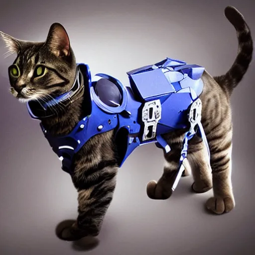 Image similar to a cat wearing a mecha suit