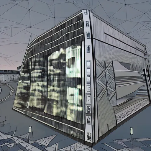 Prompt: futuristic building designed in ethno style, hype realistic illustration