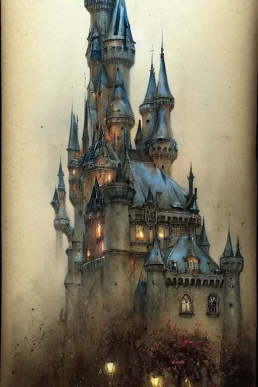 Prompt: (((((1950s fairy tale gothic revival castle city . muted colors.))))) by Jean-Baptiste Monge !!!!!!!!!!!!!!!!!!!!!!!!!!!