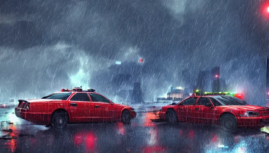 Image similar to cop car with sirens crossing washington dc during storm with tornado destroying the city, debris, hyperdetailed, artstation, cgsociety, 8 k