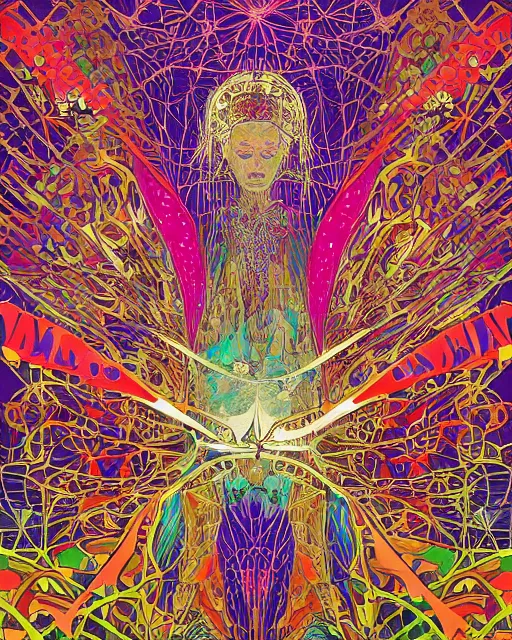Image similar to David Bowie art surrounded by varities of superhot chili peppers, cell shading, voronoi, fibonacci sequence, sacred geometry by Alphonse Mucha, Moebius, hiroshi yoshida, Art Nouveau, colorful, ultradetailed, vivid colour, 3d