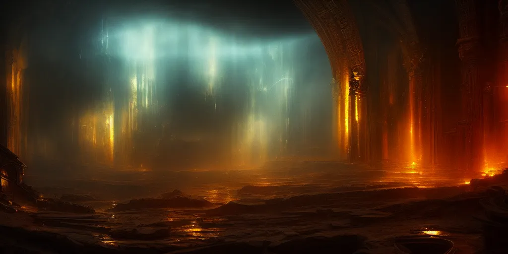 Prompt: epic cinematic background for a movie about ancient gold, dynamic light, cinematic, cinematic light ,detailed, dark, ancient, moody, dramatic atmosphere, artstation, beautiful, intricate details, interesting shot, digital painting,