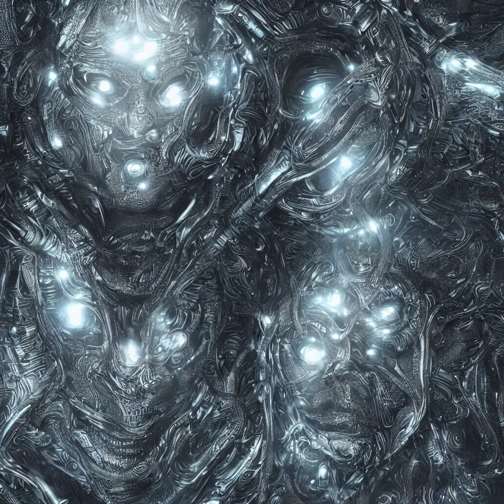 Image similar to an insanely detailed cibernetic artwork of a futuristic artificial intelligence superstar, extremely detailed water texture, centered image, perfectly symmetrical alien face, with frames made of detailed fractals, octane render, 4k, insanely detailed, detailed grid as background, photorealistic digital art, hyper realism, high detail, cgi