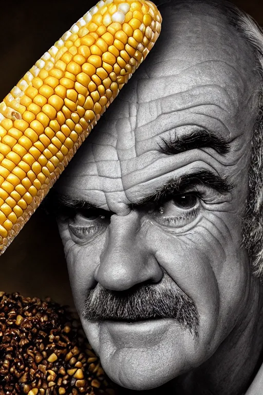 Image similar to 📷 sean connery is corn, made of food, head portrait, dynamic lighting, 4 k