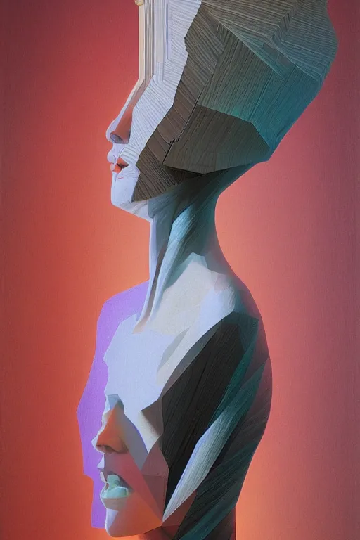 Image similar to woman wearing Oculus and digital glitch head Edward Hopper and James Gilleard, Zdzislaw Beksisnski, higly detailed