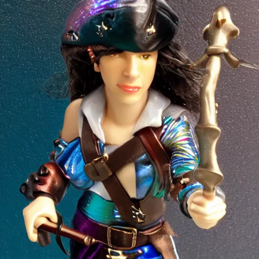 Image similar to Swashbuckling female pirate with iridescent shark skin