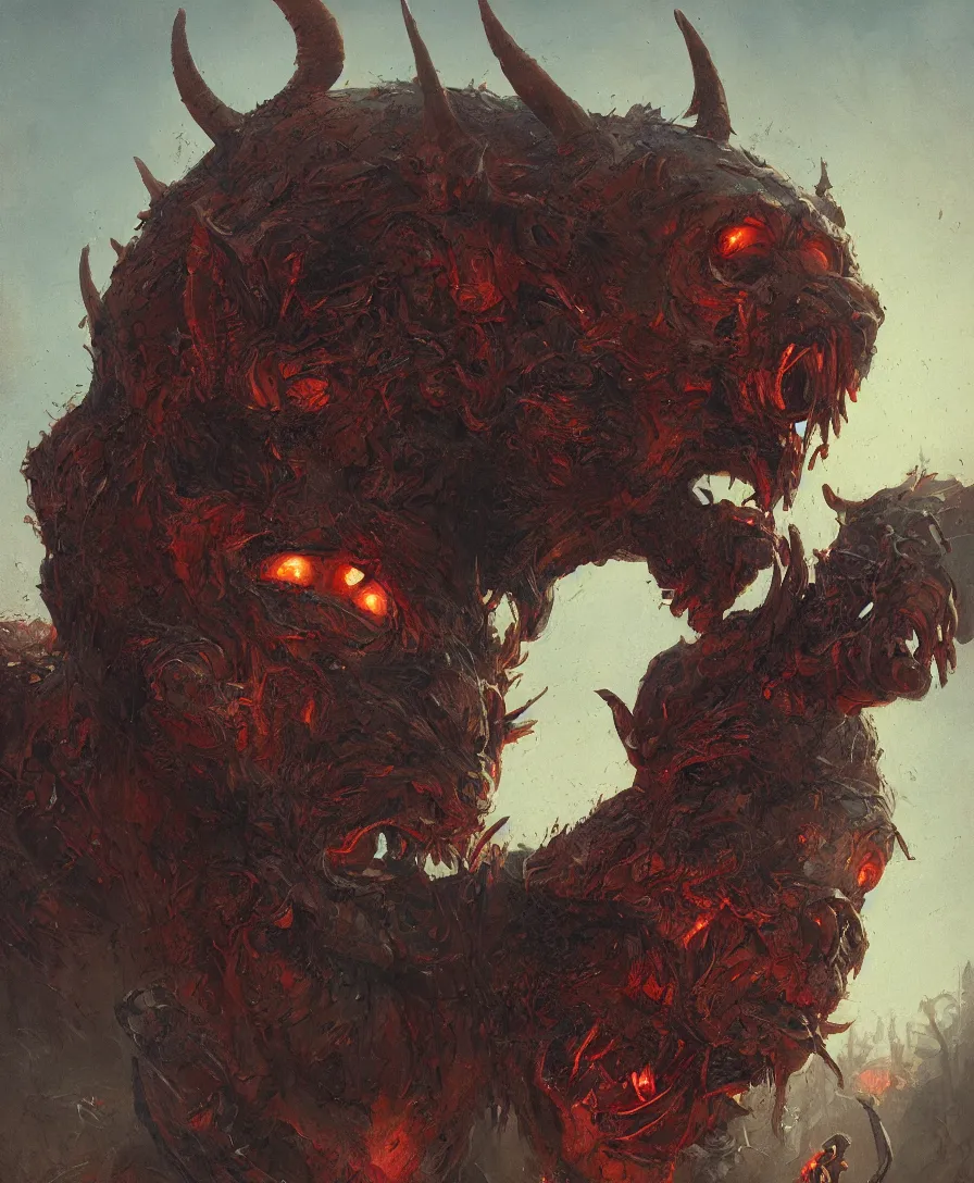 Image similar to portrait close up devil, judgement day, illustrated by Simon Stålenhag and Gaston Bussiere, intricate, ultra detailed, photorealistic, trending on artstation