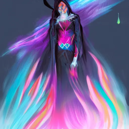 Image similar to a witch in the rainbow universe waiting for superpower from other galaxy, concept art trending on artstation,