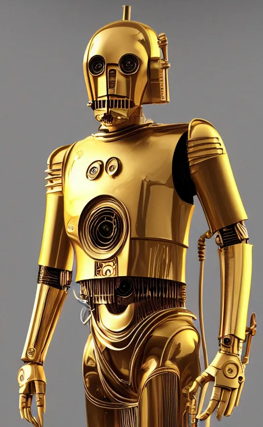 Prompt: Portrait of C-3PO as an automaton by Brian Selznick and Almacan and Kazuhiko Nakamura, Star Wars, magical, enchanted, steampunk, hyper realistic, beige mist, dust, octane render, raytracing, trending on artstation, deviantart, artstationHD, artstationHQ, unreal engine, 4k, 8k