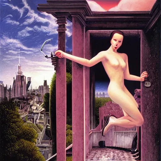 Image similar to photorealistic vampire art by paul delvaux, james christensen, rob gonsalves and tim white