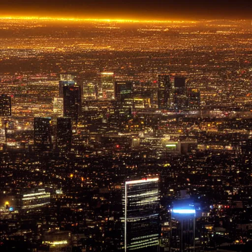 Image similar to Los Angeles blade runner, 8k, photorealistic, award winning aerial photo of the cyberpunk city